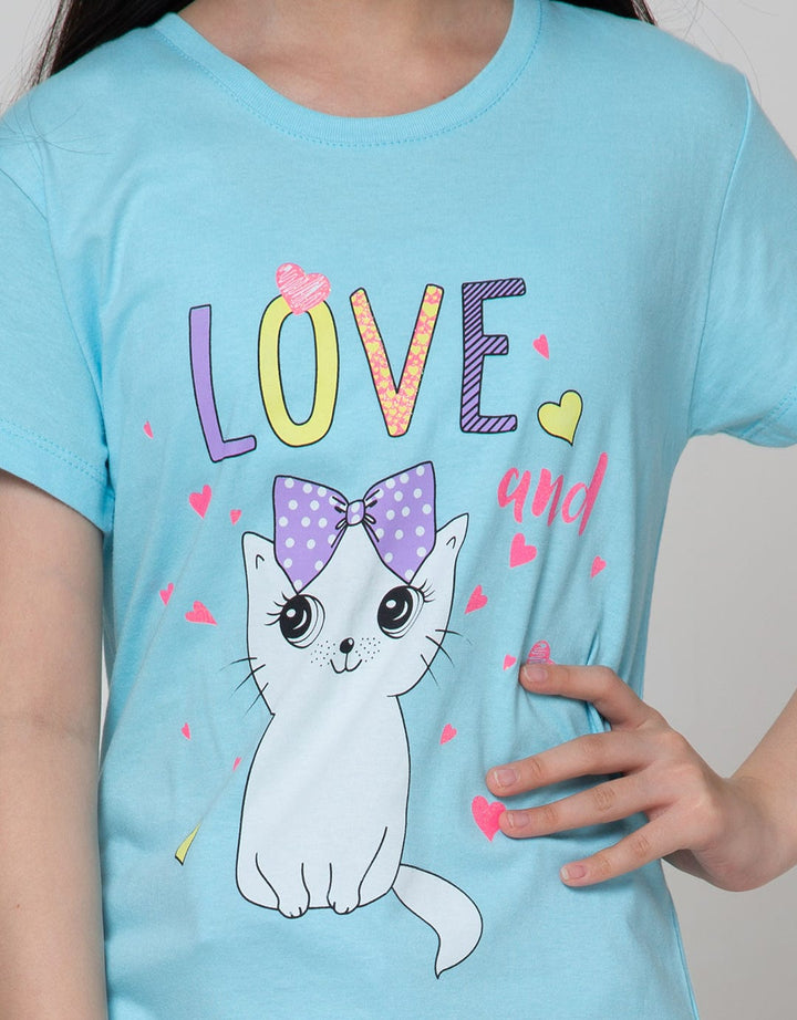 Aero Short Sleeve T-Shirt Basic Top Kucing Love