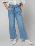 Nevada Wide Leg Denim Pants With Paperbag