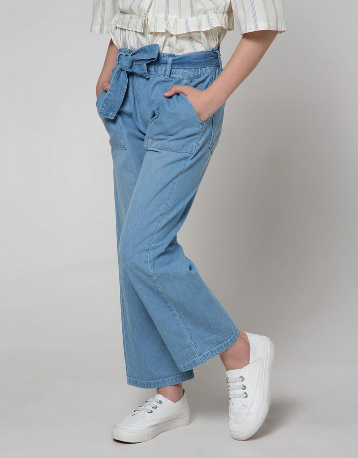 Nevada Wide Leg Denim Pants With Paperbag