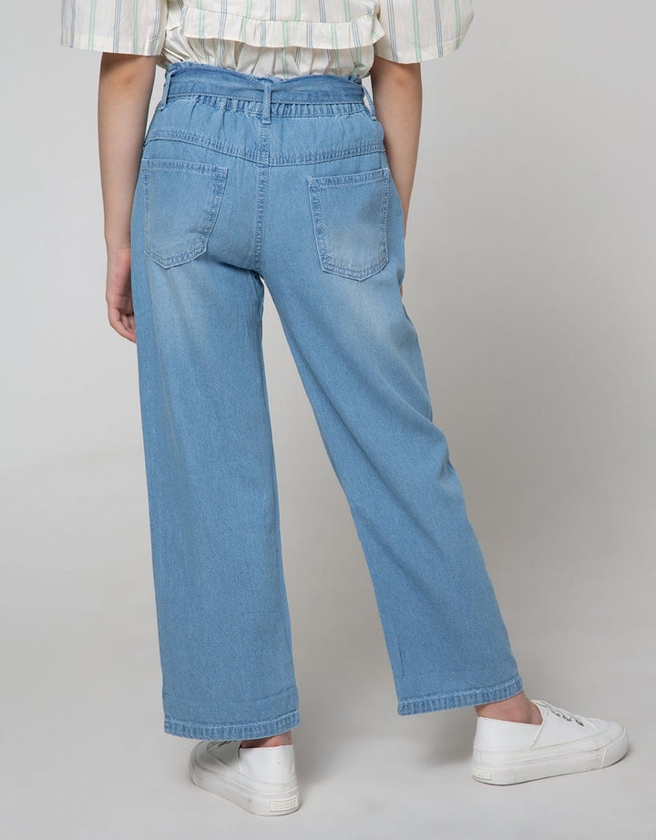 Nevada Wide Leg Denim Pants With Paperbag