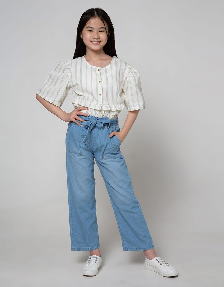 Nevada Wide Leg Denim Pants With Paperbag