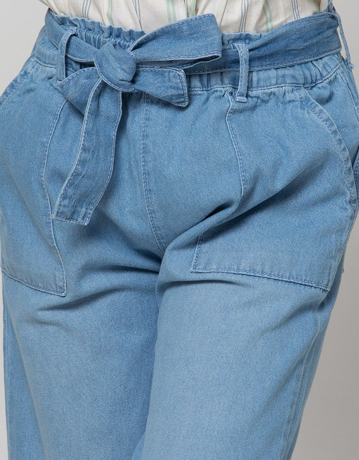 Nevada Wide Leg Denim Pants With Paperbag