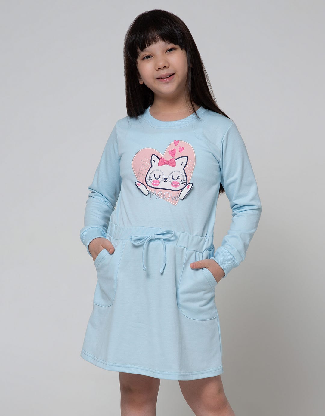 Aero Long Sleeve Dress Print Cat Face