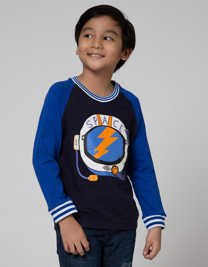 Little M Long Sleeve Raglan Rib Yarndyed Astronaut T-Shirt