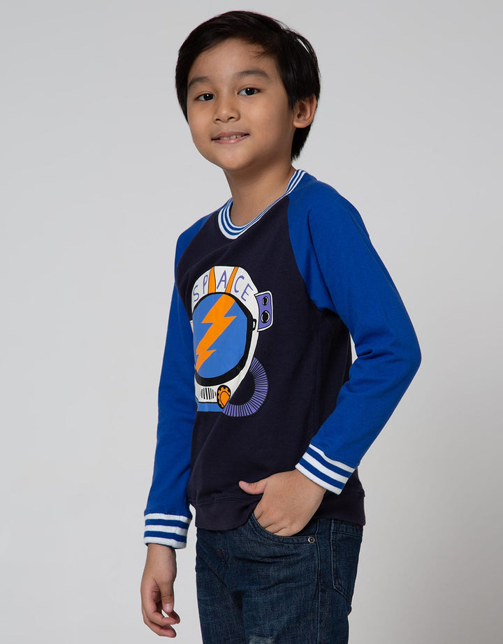 Little M Long Sleeve Raglan Rib Yarndyed Astronaut T-Shirt