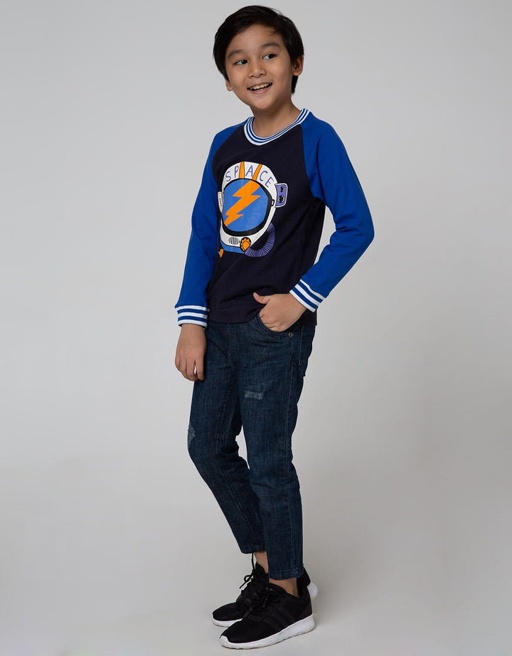 Little M Long Sleeve Raglan Rib Yarndyed Astronaut T-Shirt