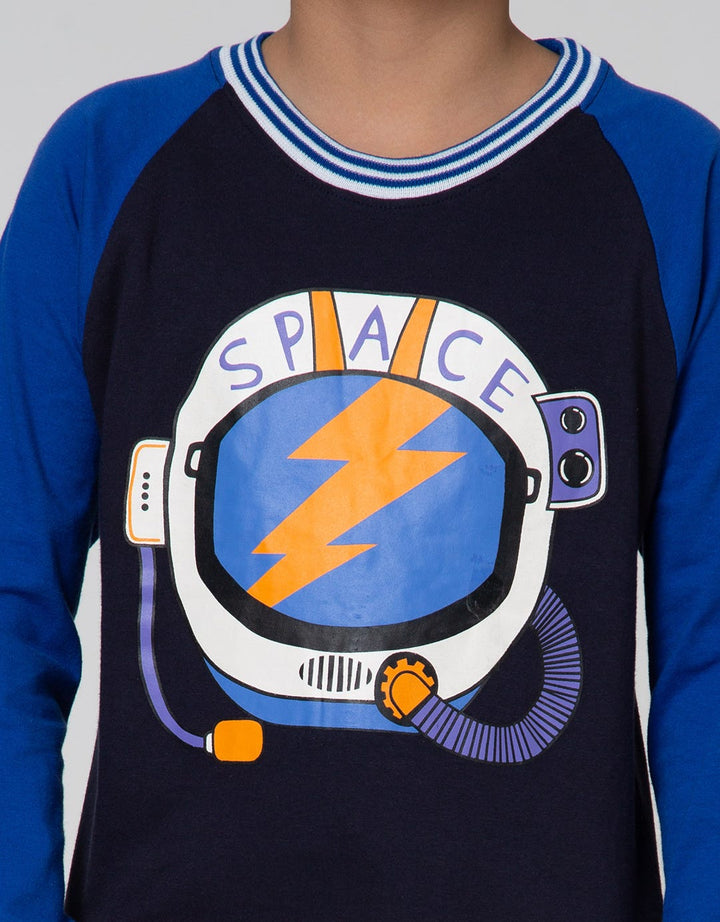 Little M Long Sleeve Raglan Rib Yarndyed Astronaut T-Shirt