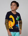 Little M Long Sleeve T-Shirt Double Sleeve Stripe Dino