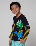 Little M Long Sleeve T-Shirt Double Sleeve Stripe Dino