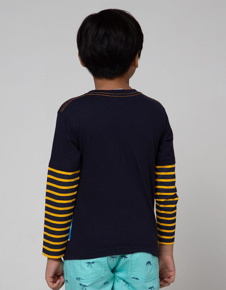 Little M Long Sleeve T-Shirt Double Sleeve Stripe Dino