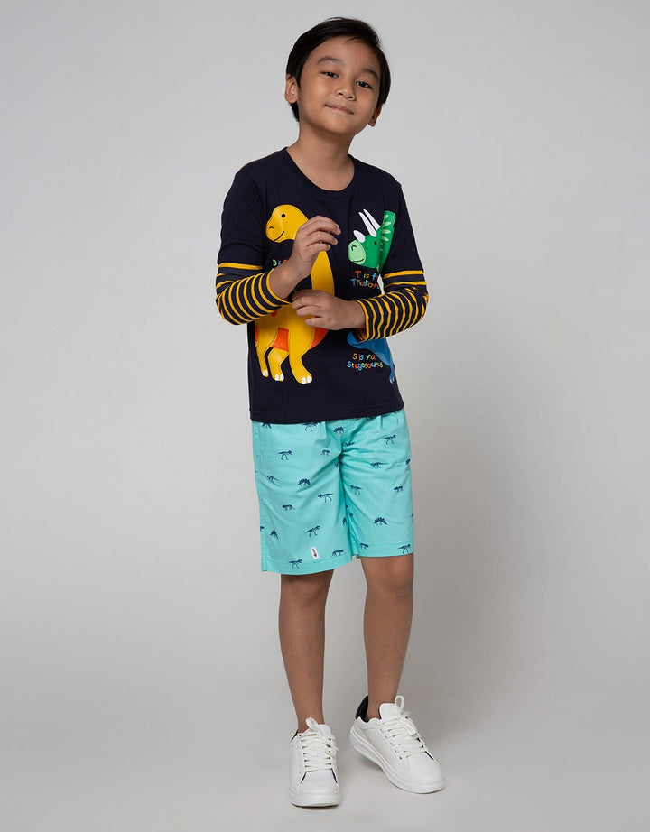 Little M Long Sleeve T-Shirt Double Sleeve Stripe Dino