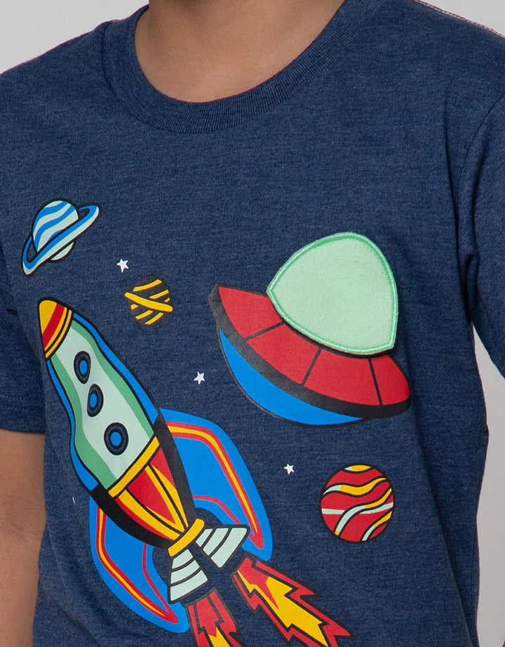 Little M Short Sleeve T-Shirt Space Aplikasi Flip