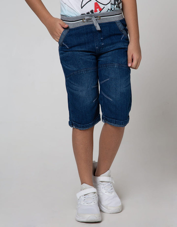 Little M Denim Short Pants Rib Lipat