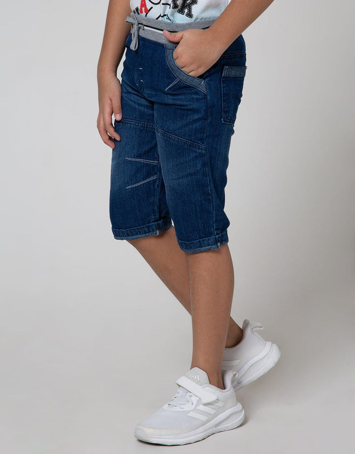 Little M Denim Short Pants Rib Lipat