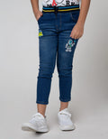 Little M Denim Long Pants Rib Stretch Bordir Astronot
