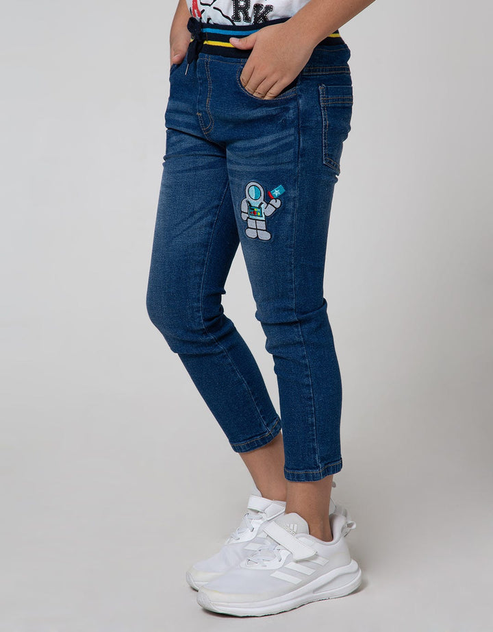 Little M Denim Long Pants Rib Stretch Bordir Astronot