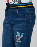 Little M Denim Long Pants Rib Stretch Bordir Astronot