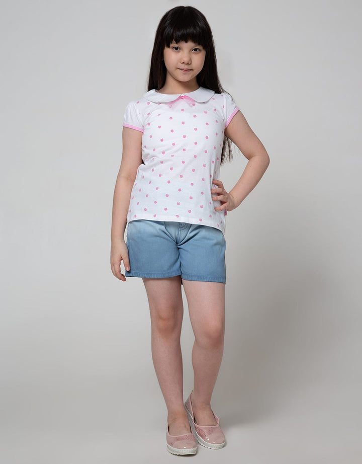 Cardinal Kids Girl Short Sleeve T-Shirt Apple Motif