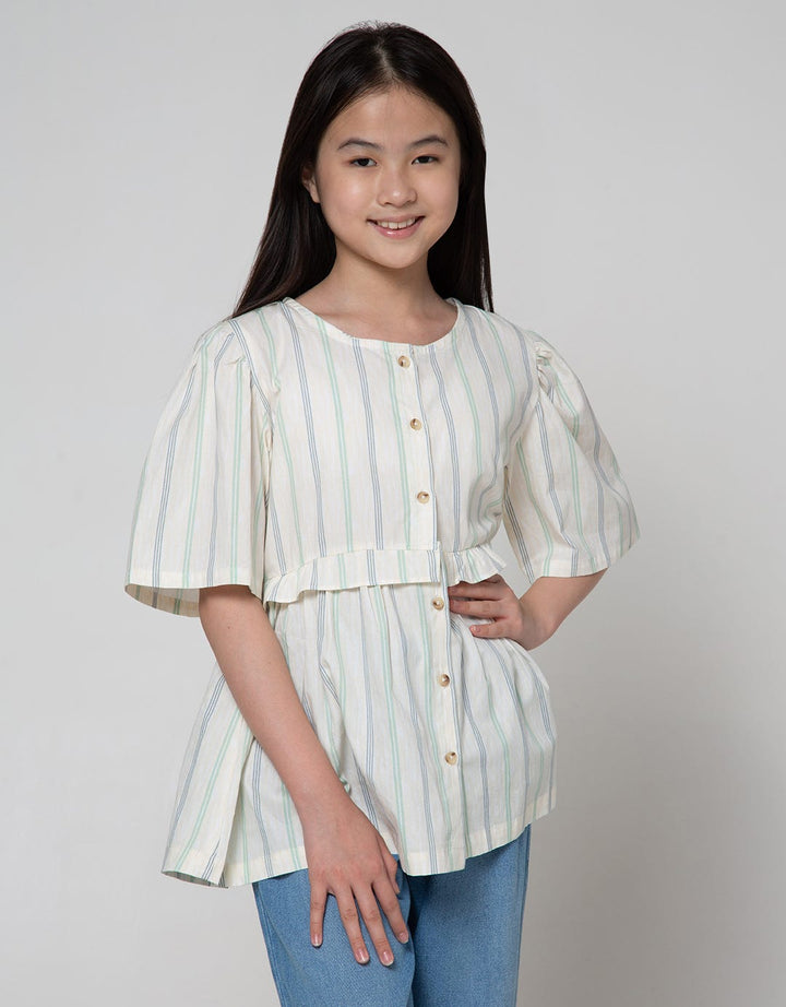 Nevada Short Sleeve Shirt Stripes With Ruffled Body