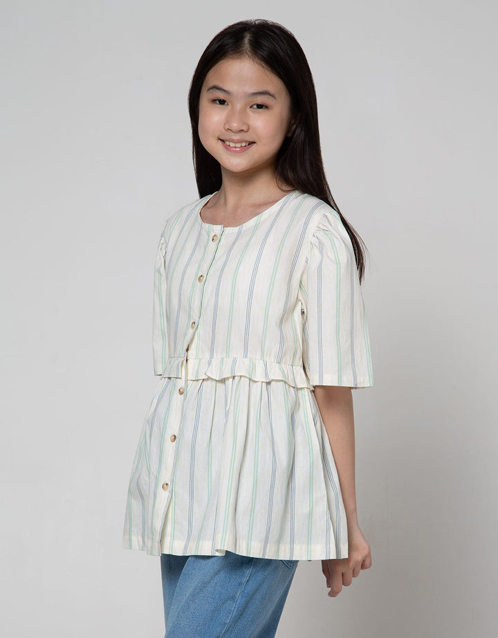 Nevada Short Sleeve Shirt Stripes With Ruffled Body