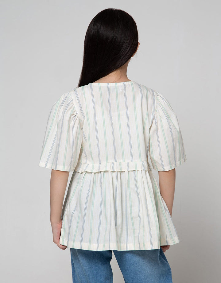 Nevada Short Sleeve Shirt Stripes With Ruffled Body