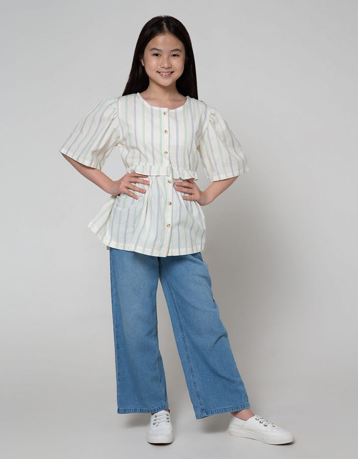 Nevada Short Sleeve Shirt Stripes With Ruffled Body