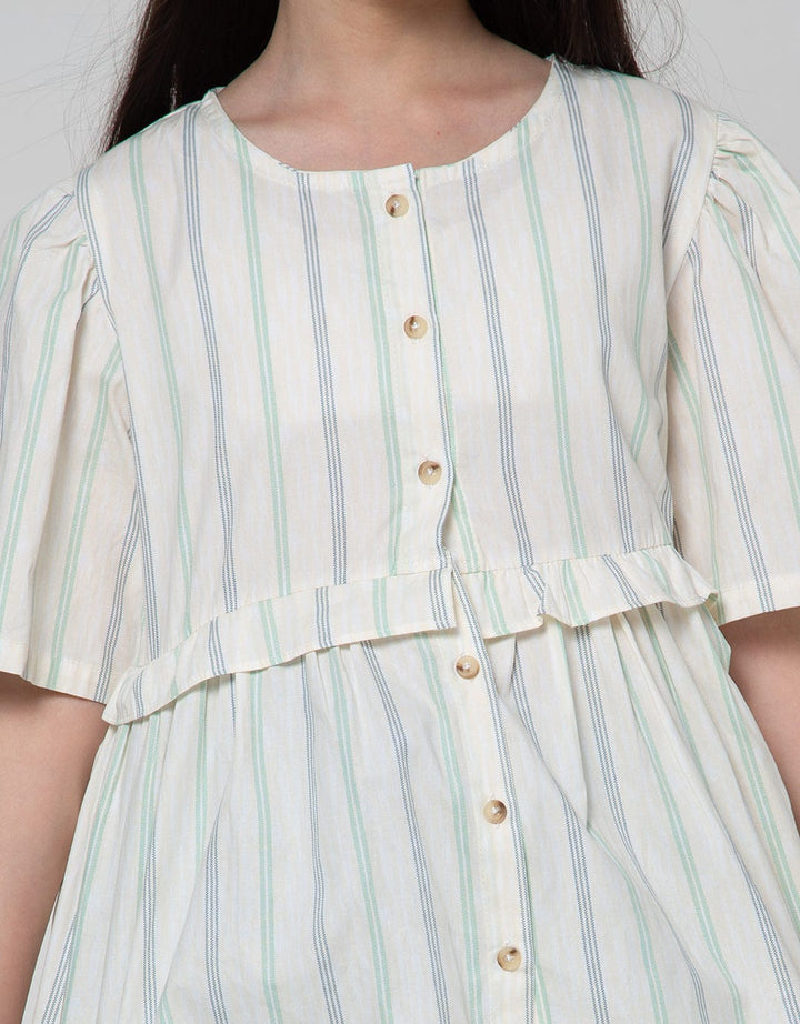 Nevada Short Sleeve Shirt Stripes With Ruffled Body