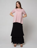 St. Yves Short Sleeve Blouse Top Satin Plain