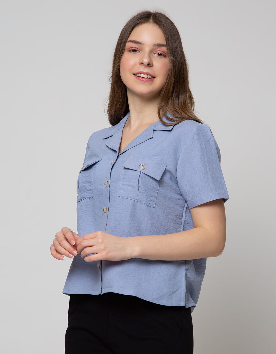 Connexion 3/4 Blouse Sleeve Square Neck Horn Button