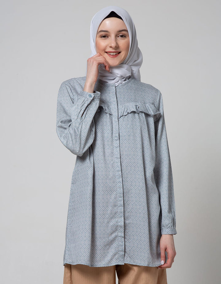 Annisa Long Sleeve Blouse Ruffle Round Neck Shirt