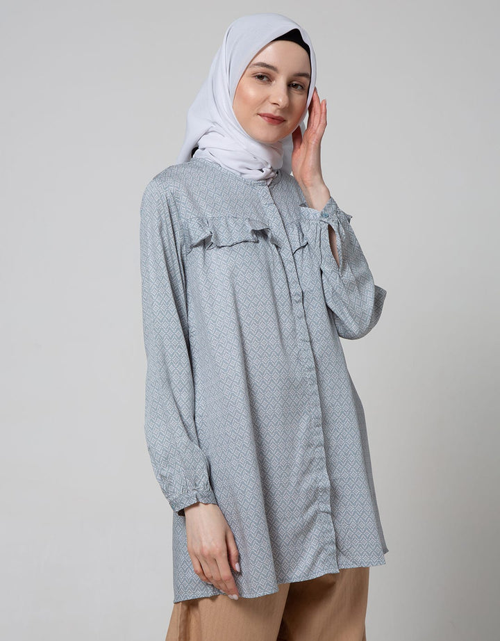 Annisa Long Sleeve Blouse Ruffle Round Neck Shirt