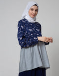 Annisa Long Sleeve Blouse Contrast Gather Bottom Panel