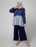 Annisa Long Sleeve Blouse Contrast Gather Bottom Panel