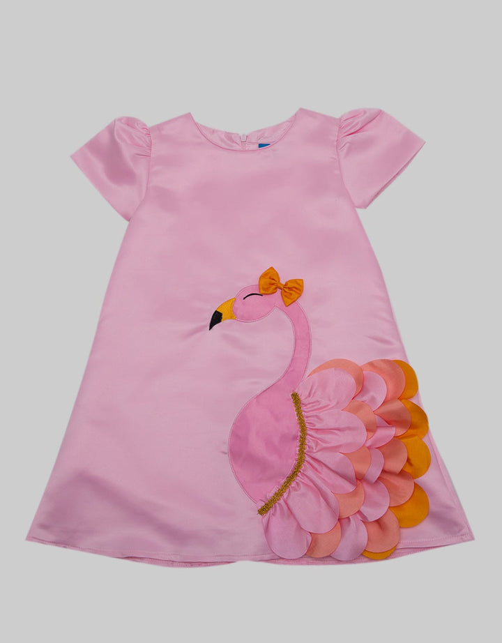 Kidz Too Short Sleeve Midi Dress Bordir Flamingo Geber