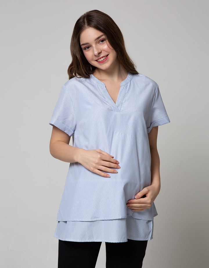 St. Yves Mom Short Sleeve Blouse Nursing Stripes 