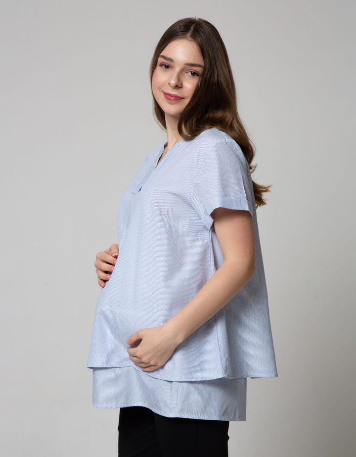 St. Yves Mom Short Sleeve Blouse Nursing Stripes 