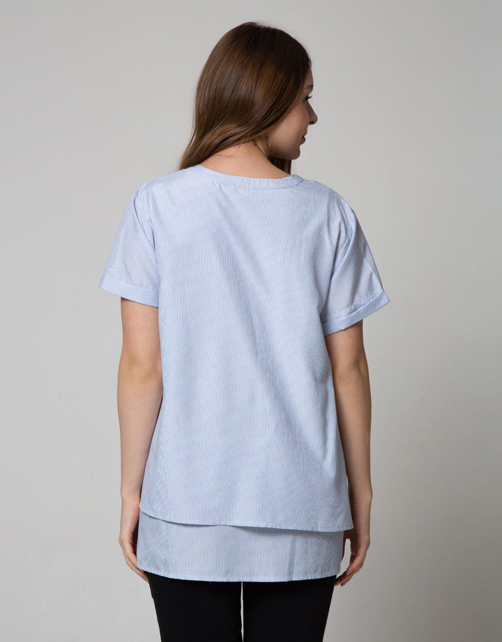 St. Yves Mom Short Sleeve Blouse Nursing Stripes 