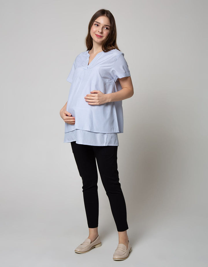 St. Yves Mom Short Sleeve Blouse Nursing Stripes 