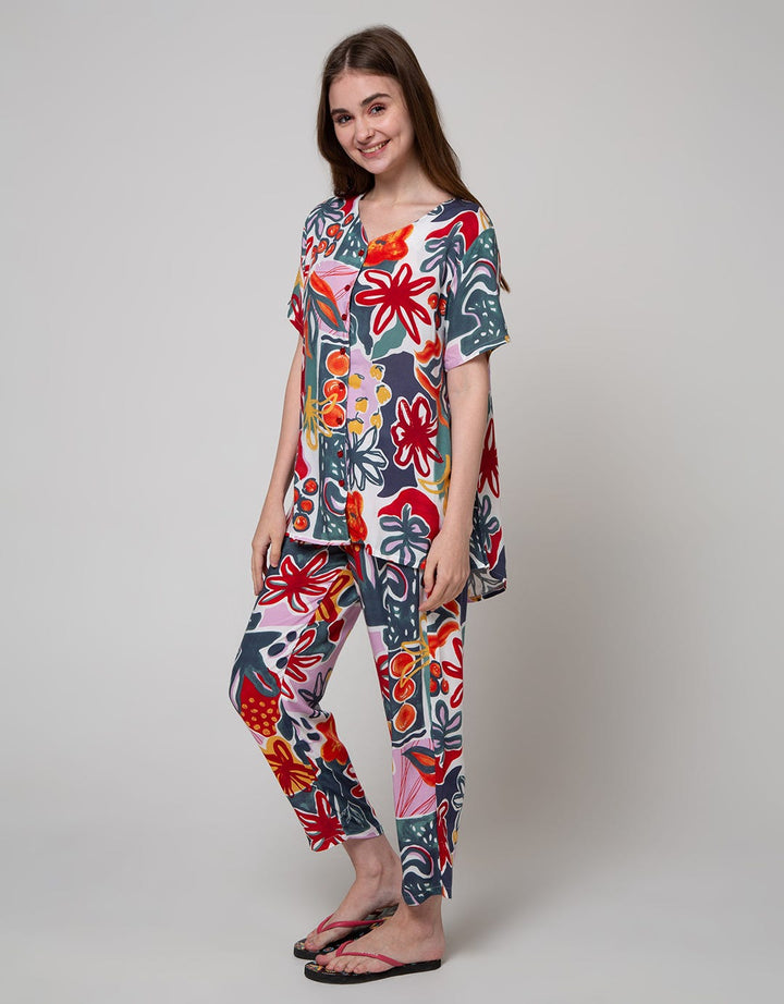 St. Yves Short Sleeve Pyjama Pants Multi Colour Leaf