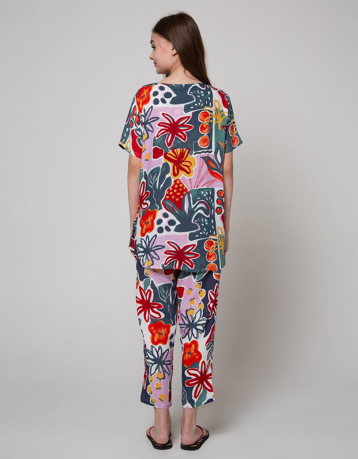 St. Yves Short Sleeve Pyjama Pants Multi Colour Leaf