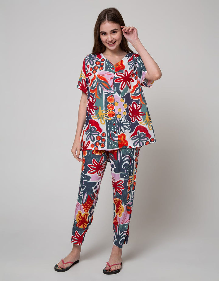 St. Yves Short Sleeve Pyjama Pants Multi Colour Leaf