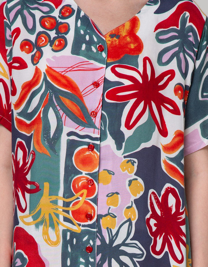 St. Yves Short Sleeve Pyjama Pants Multi Colour Leaf