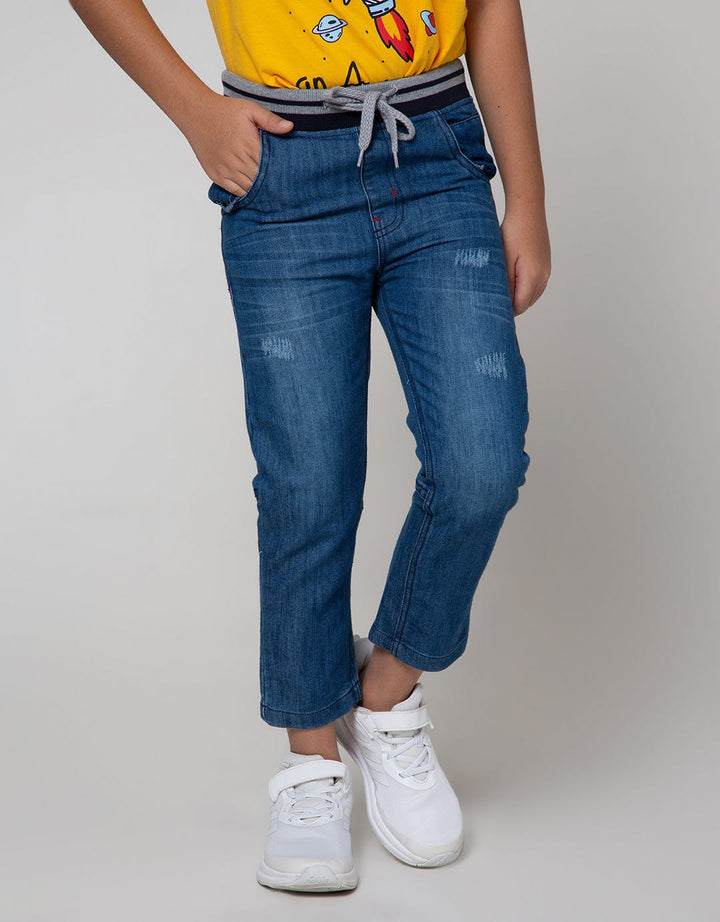 Little M Denim Long Pants Rib Destroyed Non Stretch