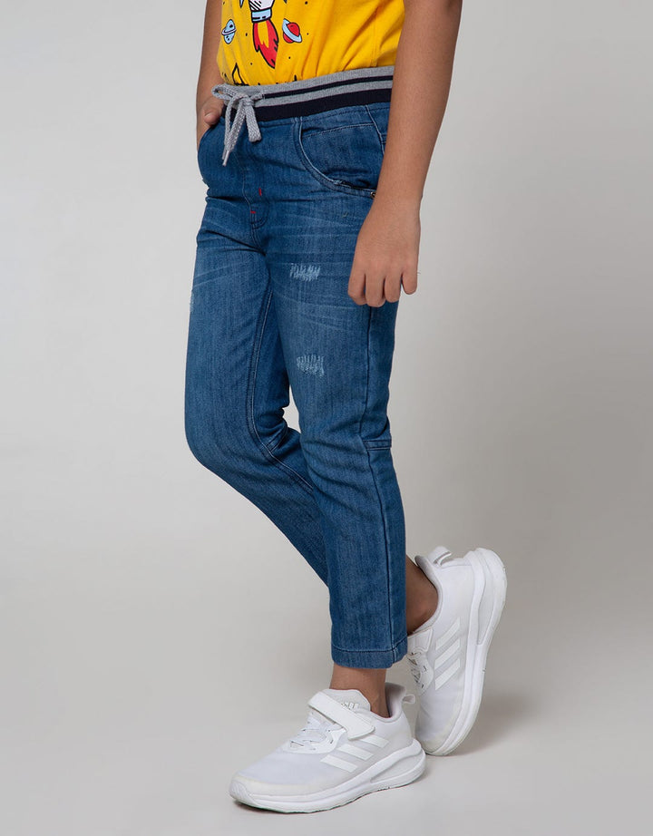 Little M Denim Long Pants Rib Destroyed Non Stretch