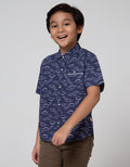 Little M Short Sleeve Shirt Print Dino Chambray Slub