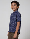 Little M Short Sleeve Shirt Print Dino Chambray Slub