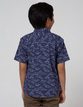 Little M Short Sleeve Shirt Print Dino Chambray Slub