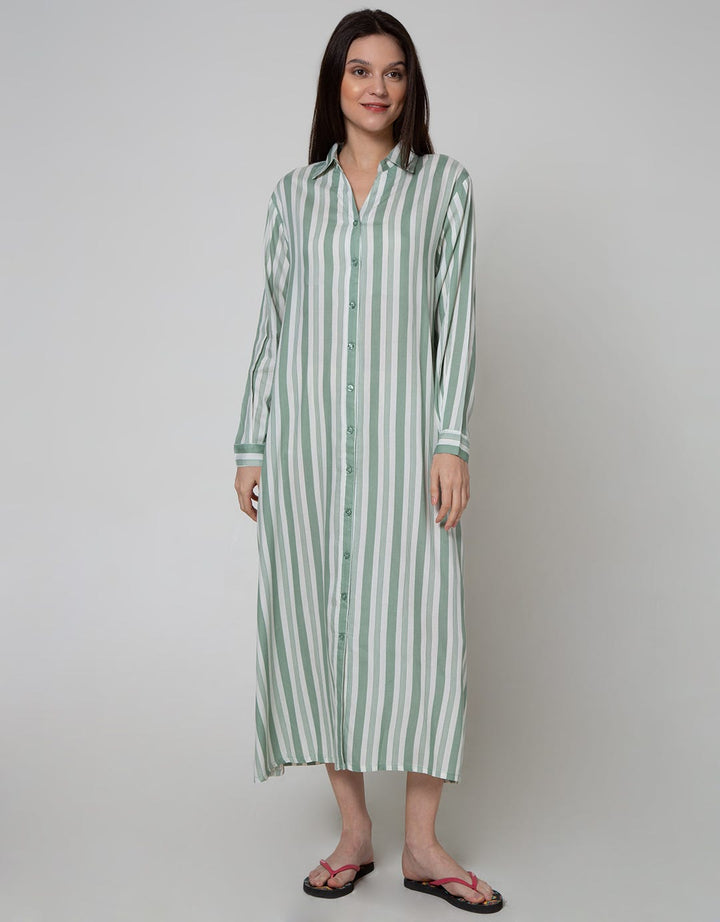 St. Yves Long Sleeve Maxi Dress Stripe Tone