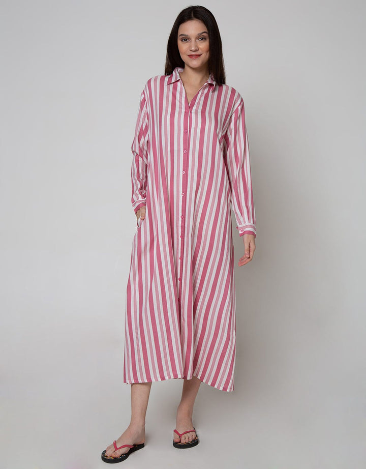 St. Yves Long Sleeve Maxi Dress Stripe Tone