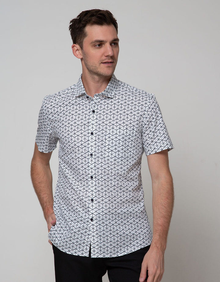 Stanley Adams Short Sleeve Shirt Print Stripes Slim